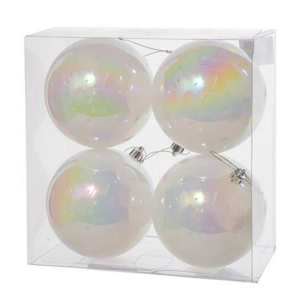 G&G100mm Ball Candy Apple White Iridescent Christmas Ornament Set of 4